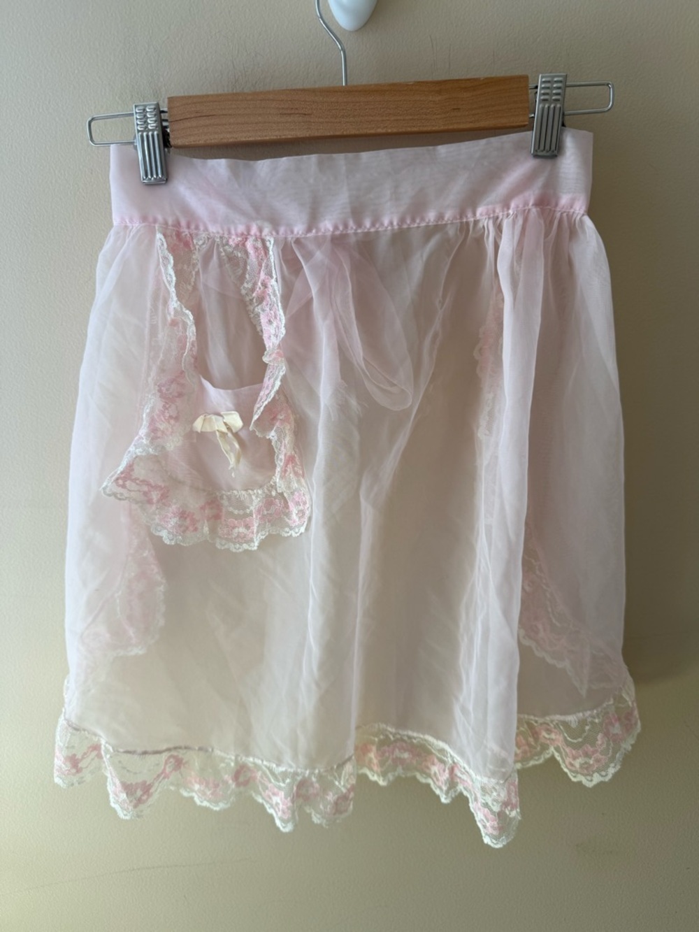 Vintage 1960’s Pink Sheer  Organza  Chiffon Half Apron Ruffles